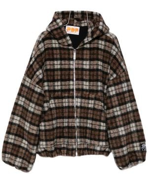 PDF Check-Pattern Zip-Up Hoodie - Black