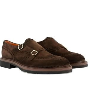Santoni Double-Buckles Suede Monk Shoes - Brown