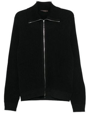 Zanone Ribbed-Knit Zip-Up Cardigan - Black