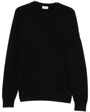 Moncler Logo-Patch Waffle-Knit Sweater - Black