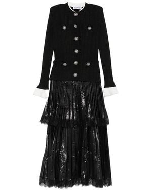 Self-Portrait Crystal-Embellished Pleated Midi Dress - Black
