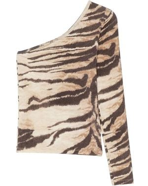 Baserange Tiger-Print One-Shoulder Blouse - Natural