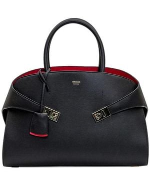 Ferragamo Medium Hug Leather Tote Bag - Black