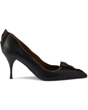 Prada 85Mm Antiqued Leather Pointed-Toe Pumps - Black