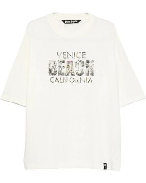 Palm Angels Graphic-Print Rhinestone-Embellished T-Shirt - White