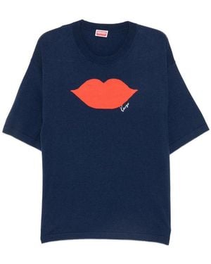 KENZO Lips-Intarsia Short-Sleeve Jumper - Blue