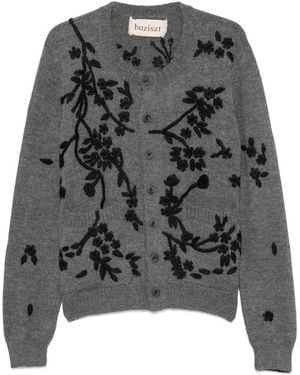 BAZISZT Floral-Embroidered Cardigan - Grey