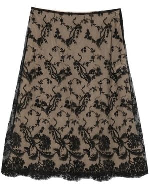 Fendi Floral-Lace Midi Skirt - Brown