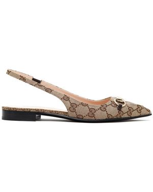 Gucci Monogram-Print Slingback Ballerina Shoes - Natural