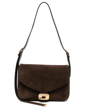 Balenciaga Suede Logo-Buckle Shoulder Bag - Black