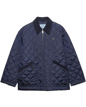 Prada Re-Nylon Triangle-Logo Quilted Jacket - Blue