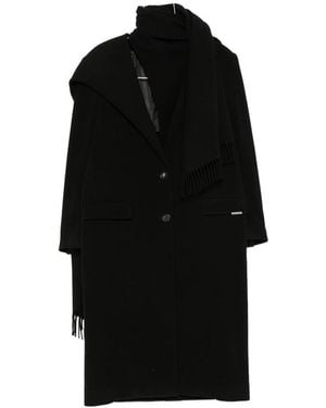 The Attico Fringed-Scarf Coat - Black