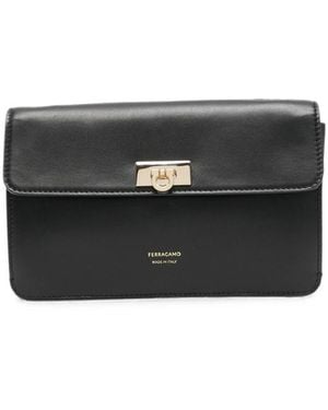 Ferragamo Gancini Logo-Detail Clutch Bag - Black