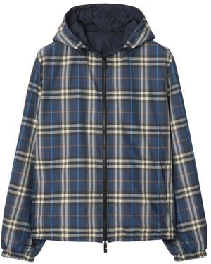 Burberry Check-Pattern Hooded Reversible Jacket - Blue