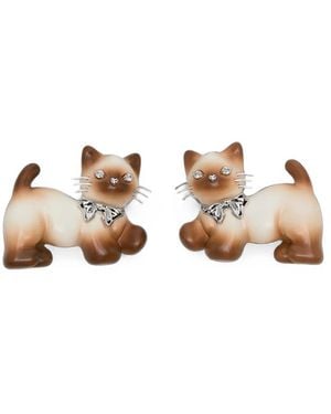 YVMIN Cat-Motif Crystal-Embellished Hair Clips - Natural