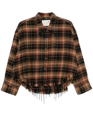 R13 Drop Neck Cropped Shirt Light Plaid - Brown