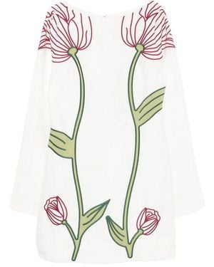 FARM Rio Embroidered Floral-Patch Mini Dress - Pink