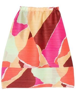 Pleats Please Issey Miyake Pleated Abstract-Print Skirt - Red