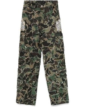 Who Decides War Washed Camo Cargo Trousers - Green