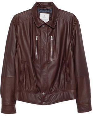 Brunello Cucinelli Zip-Fastening Leather Jacket - Brown