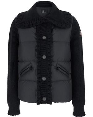 Moncler Quilted Knit-Panel Jacket - Black