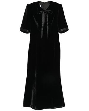DE SANTIS Bow-Detail Velvet Midi Dress - Black