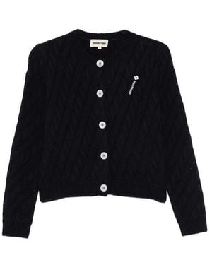 ShuShu/Tong Cable-Knit Logo-Patch Cardigan - Black
