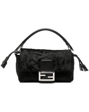 Fendi Small Baguette Hair-Finish Clutch Bag - Black