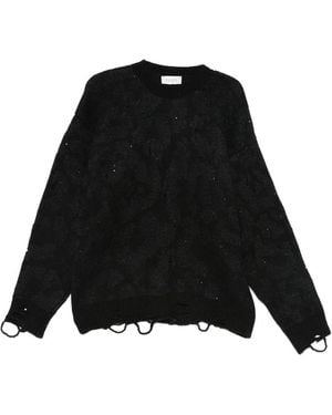 Laneus Distressed-Finish Sweater - Black