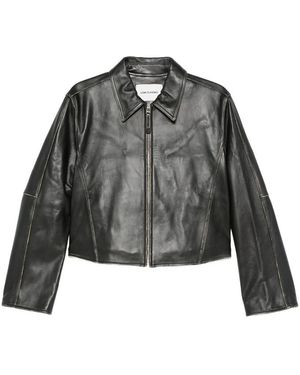 Low Classic Zip-Front Cropped Leather Jacket - Grey