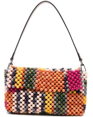 STAUD Timmy Beaded Shoulder Bag - Red