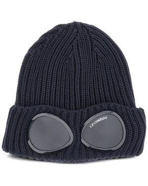 C.P. Company C. P. Company Goggle-Detail Ribbed Beanie - Blue