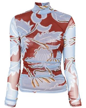 Diane von Furstenberg Logan Floral-Print High-Neck Top - Red