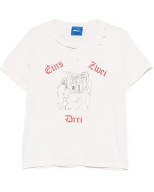 DAGGER Distressed Graphic-Print T-Shirt - White