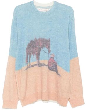 One Of These Days Graphic-Print Intarsia-Knit Jumper - Blue