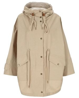 Moncler Buttoned Hooded Drawstring Coat - Natural