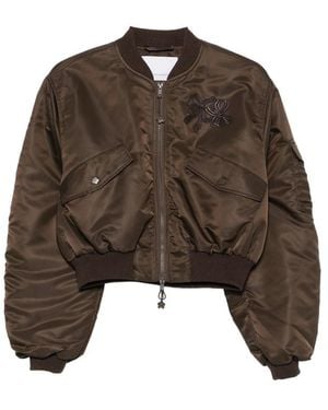 Cecilie Bahnsen Ruched-Sleeve Cropped Bomber Jacket - Brown