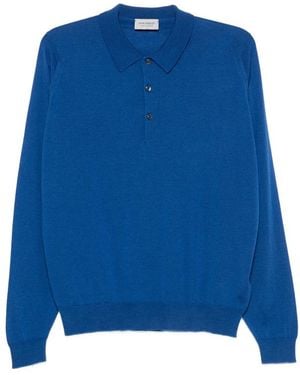 John Smedley Belper Long-Sleeve Polo Jumper - Blue
