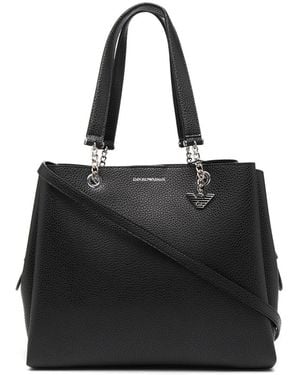 Emporio Armani Pebbled-Effect Logo-Plaque Tote Bag - Black