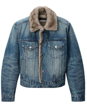 Alexander Wang Denim Jacket W/ Faux Mink Lining - Blue