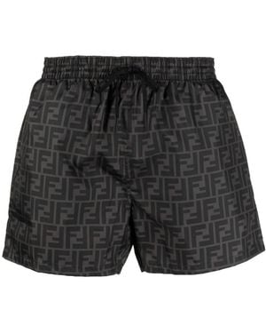 Fendi Ff-Logo Print Swim Shorts - Grey