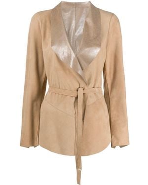 Suprema Shawl Lapels Belted Jacket - Natural