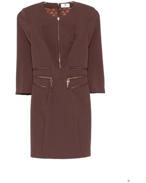 Elisabetta Franchi Zip-Detail Dress - Brown