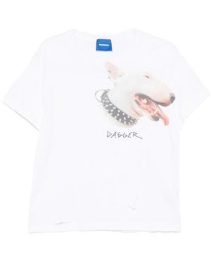 DAGGER Distressed Dog-Print T-Shirt - White