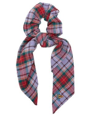Vivienne Westwood Tartan-Pattern Logo-Embroidery Scrunchie - Purple