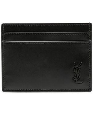 Saint Laurent Cassandre-Plaque Leather Card Holder - Black