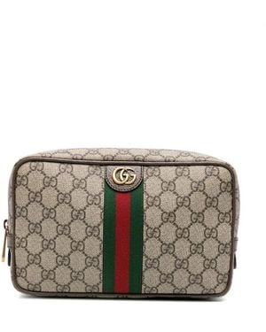 Gucci Clutch 'Ophidia' With Gg Plate Details On The Front And Web Detail On The Front - Grey