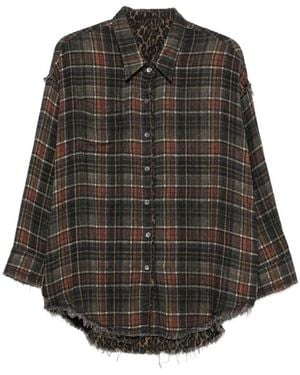 R13 Plaid-Check Distressed-Effect Reversible Cotton Shirt - Grey