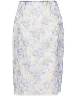 Prada Floral-Print Sheer Pencil Skirt - White