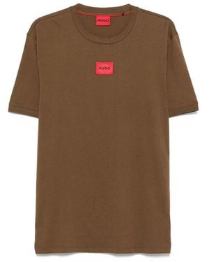 HUGO Logo-Embroidered Cotton T-Shirt - Brown